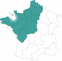 Carte de la France avec point sur l'itinéraire sur la Côte d'Emeraude à pied