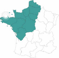Carte de la France avec point sur l'itinéraire du séjour de la Côte de Granit Rose à vélo