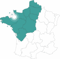 Carte de la France avec point sur l'itinéraire des plages de Normandie aux rives de Bretagne