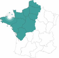 Carte de la France avec point sur l'itinéraire sur la Côte du Goëlo