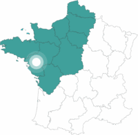 Carte de la France avec point sur l'itinéraire des châteaux de la Loire de Saumur à Nantes