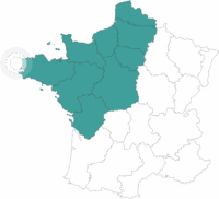 Carte de la France avec point sur l'itinéraire Voile & Rando dans les fjords bretons