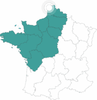 Carte de la France avec point sur l'itinéraire de la Vélomaritime de Tréport au Dunkerque