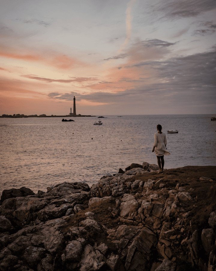 Photo de l'île de la Vierge avec le phare en fond. paysage cote bretonne